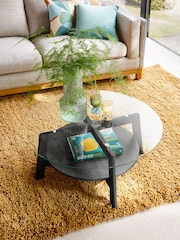 Black Marlow Glass Oak Effect Round Coffee Table - Image 2 of 8