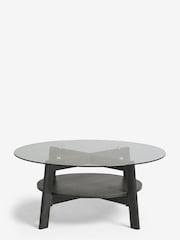 Black Marlow Glass Oak Effect Round Coffee Table - Image 5 of 8