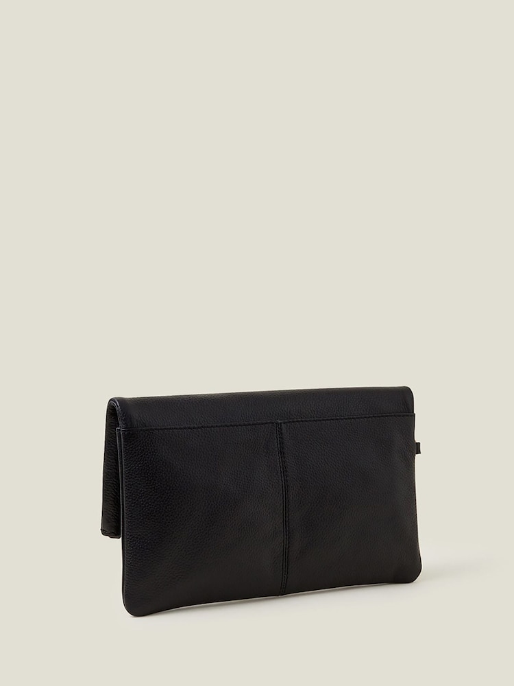 Accessorize Black Leather Fold-Over Clutch Bag - Image 3 of 4