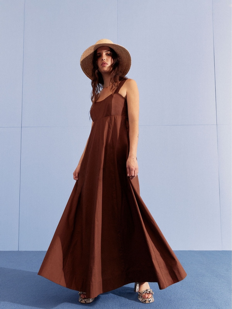Whistles Brown 100% Cotton Midi Anna Dress - Image 1 of 6