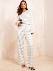 Friends Like These Black/White Stripe Wide Leg Trousers Co Ord - Image 5 of 5