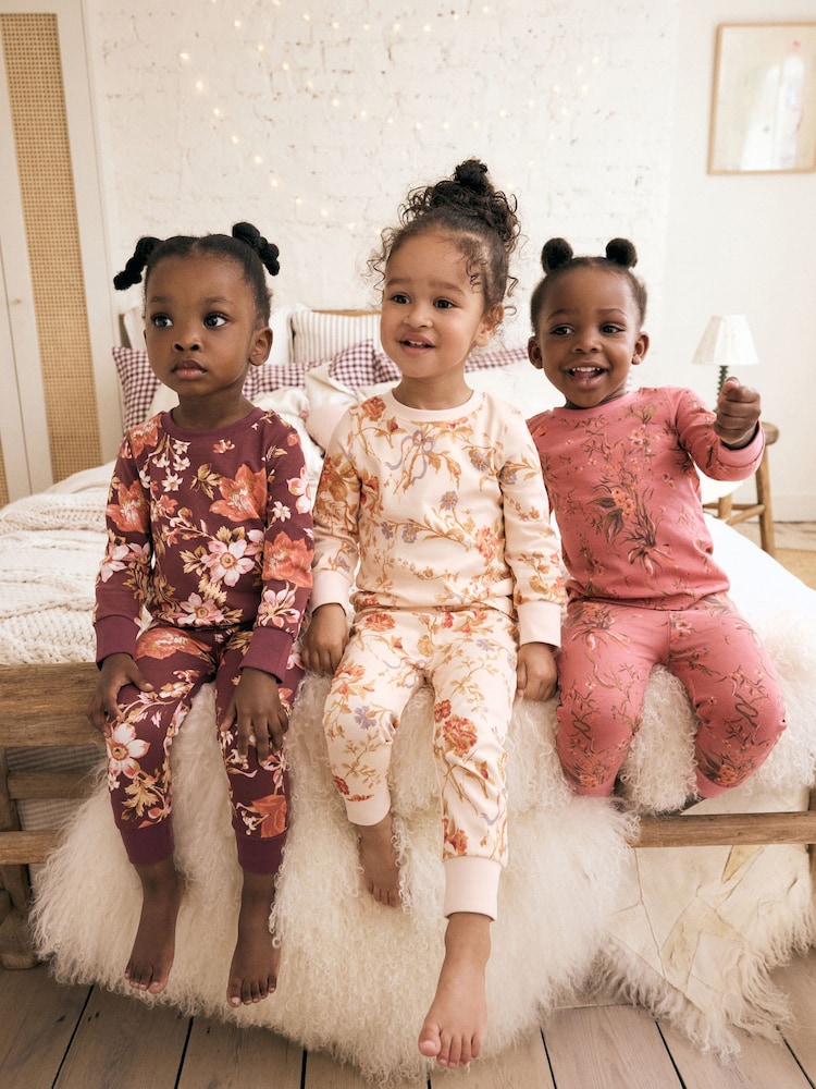 Pink/Purple/Cream Floral Snuggle Pyjamas 3 Pack (9mths-16yrs) - Image 3 of 14
