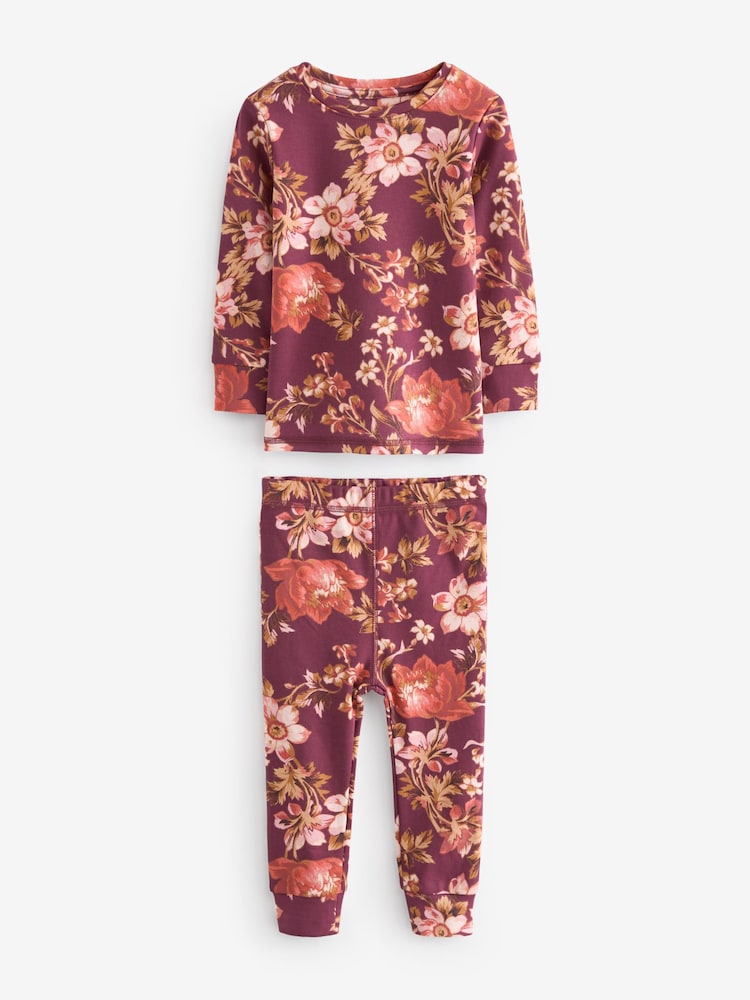 Pink/Purple/Cream Floral Snuggle Pyjamas 3 Pack (9mths-16yrs) - Image 8 of 14
