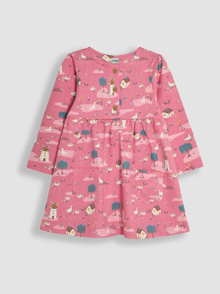 JoJo Maman Bébé Pink Homestead Friends Button Front Dress - Image 1 of 3