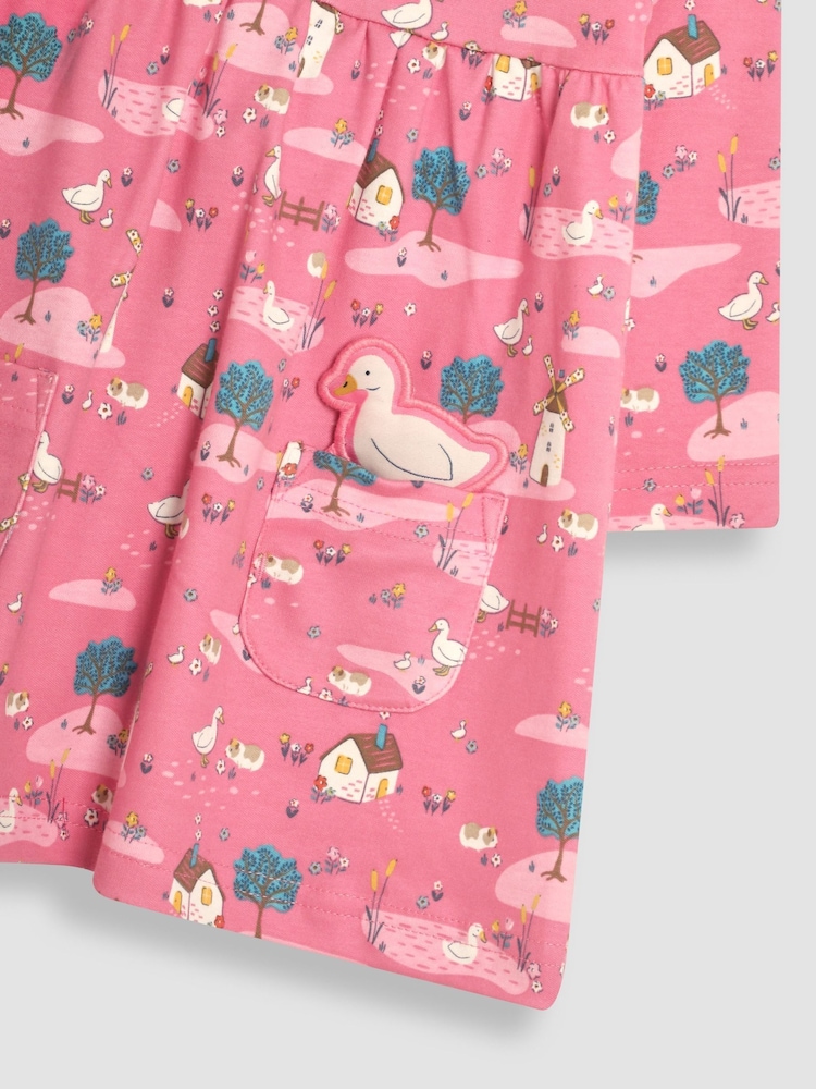 JoJo Maman Bébé Pink Homestead Friends Button Front Dress - Image 3 of 3
