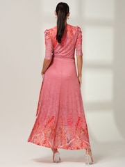 Jolie Moi Pink Kinley Print Wrap Mesh Maxi Dress - Image 2 of 6