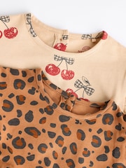 Tan Brown/ Cream Cherry & Animal Print Baby Cotton Jersey Dresses 2 Pack (0mths-2yrs) - Image 11 of 14