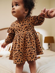 Tan Brown/ Cream Cherry & Animal Print Baby Cotton Jersey Dresses 2 Pack (0mths-2yrs) - Image 2 of 14
