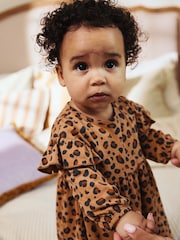 Tan Brown/ Cream Cherry & Animal Print Baby Cotton Jersey Dresses 2 Pack (0mths-2yrs) - Image 3 of 14