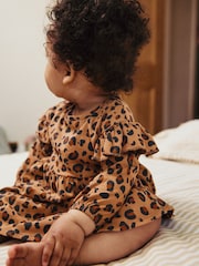 Tan Brown/ Cream Cherry & Animal Print Baby Cotton Jersey Dresses 2 Pack (0mths-2yrs) - Image 4 of 14