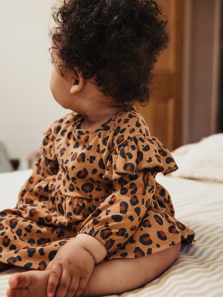 Tan Brown/ Cream Cherry & Animal Print Baby Cotton Jersey Dresses 2 Pack (0mths-2yrs) - Image 4 of 14