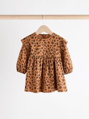 Tan Brown/ Cream Cherry & Animal Print Baby Cotton Jersey Dresses 2 Pack (0mths-2yrs) - Image 6 of 14