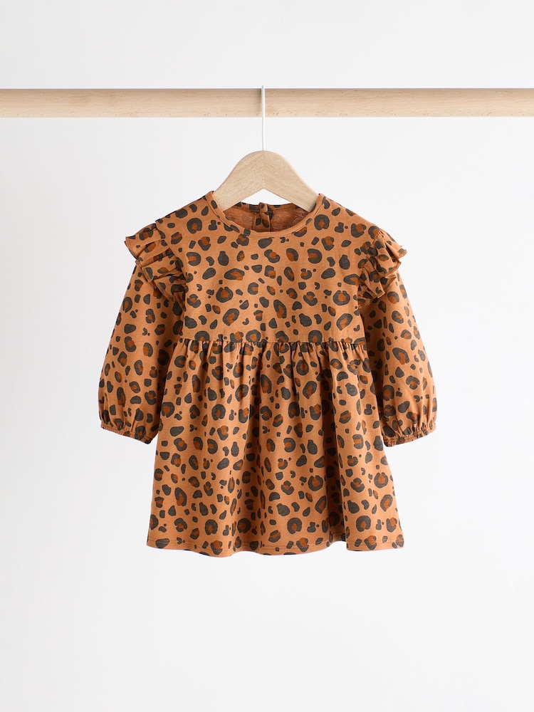 Tan Brown/ Cream Cherry & Animal Print Baby Cotton Jersey Dresses 2 Pack (0mths-2yrs) - Image 6 of 14