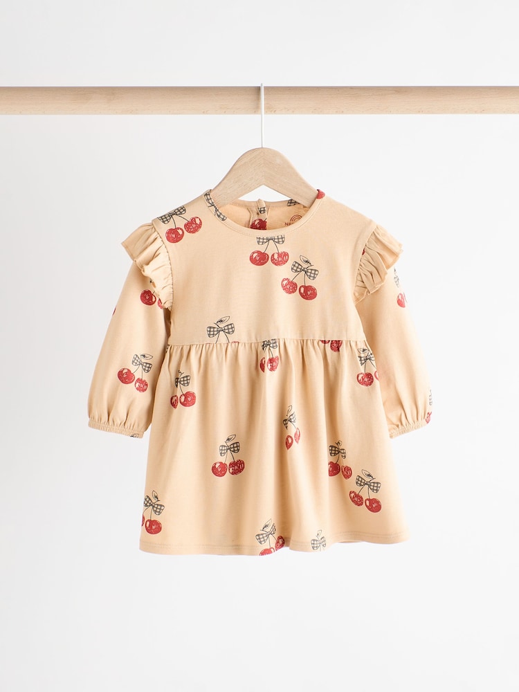 Tan Brown/ Cream Cherry & Animal Print Baby Cotton Jersey Dresses 2 Pack (0mths-2yrs) - Image 7 of 14
