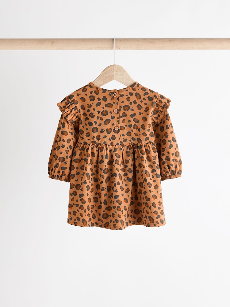 Tan Brown/ Cream Cherry & Animal Print Baby Cotton Jersey Dresses 2 Pack (0mths-2yrs) - Image 8 of 14