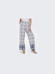 JDY Blue Mosaic Border Print Wide Leg 100% Cotton Trousers - Image 1 of 4