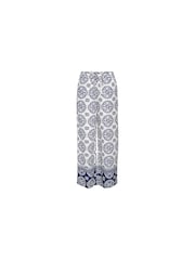 JDY Blue Mosaic Border Print Wide Leg 100% Cotton Trousers - Image 2 of 4