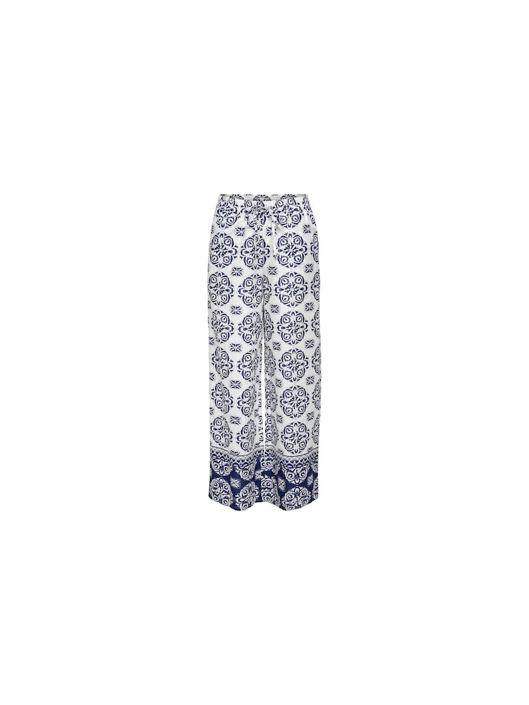 JDY Blue Mosaic Border Print Wide Leg 100% Cotton Trousers - Image 2 of 4