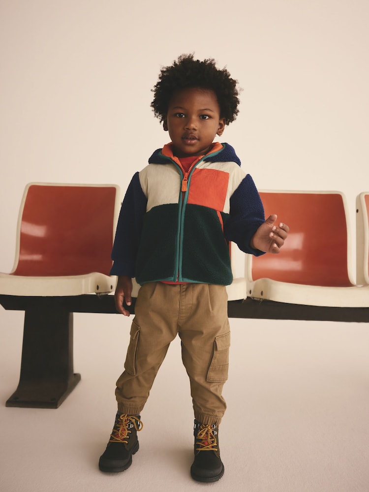 Blue/Green/Ecru Colourblock Fleece Zip Through Hooded Jacket (3mths-7yrs) - Image 2 of 4 Blue/Green/Ecru Colourblock Fleece Zip Through Hooded Jacket (3mths-7yrs) - Image 2 of 4