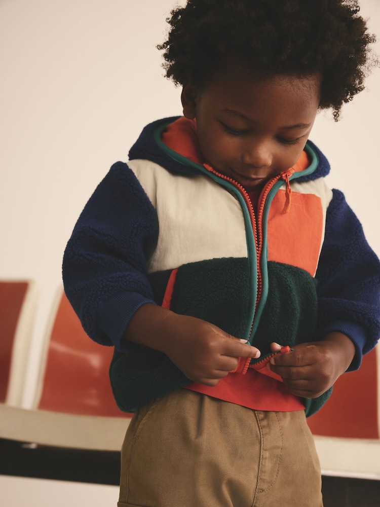 Blue/Green/Ecru Colourblock Fleece Zip Through Hooded Jacket (3mths-7yrs) - Image 4 of 4