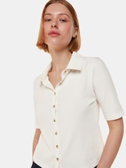 Whistles Grace Ribbed White Polo Shirt - Image 1 of 5
