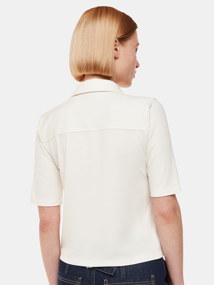 Whistles Grace Ribbed White Polo Shirt - Image 2 of 5