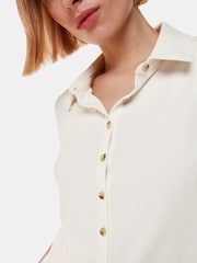 Whistles Grace Ribbed White Polo Shirt - Image 3 of 5