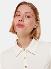 Whistles Grace Ribbed White Polo Shirt - Image 4 of 5