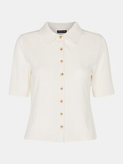 Whistles Grace Ribbed White Polo Shirt - Image 5 of 5