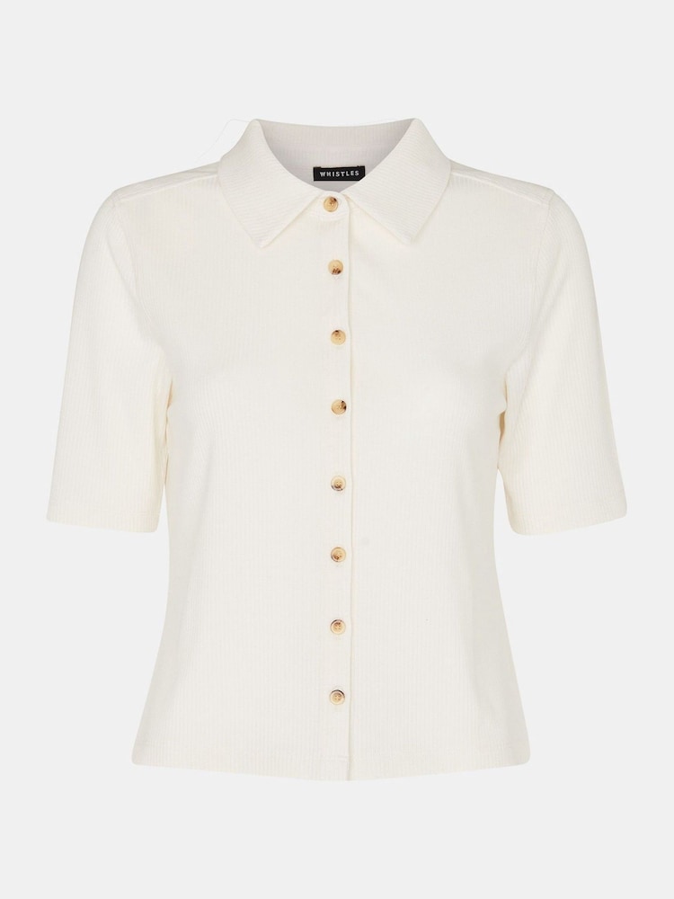 Whistles Grace Ribbed White Polo Shirt - Image 5 of 5