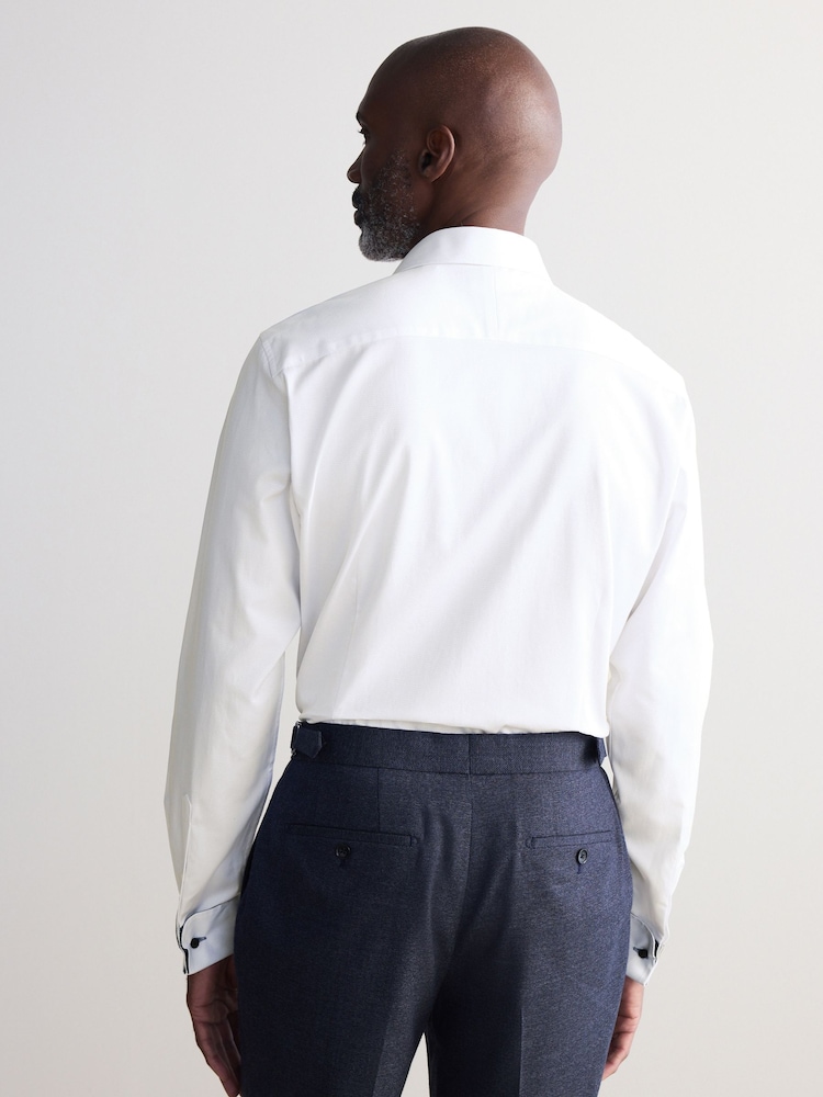 White Slim Fit Signature Textured 100% Egyptian Cotton Trimmed Shirt - Image 3 of 7