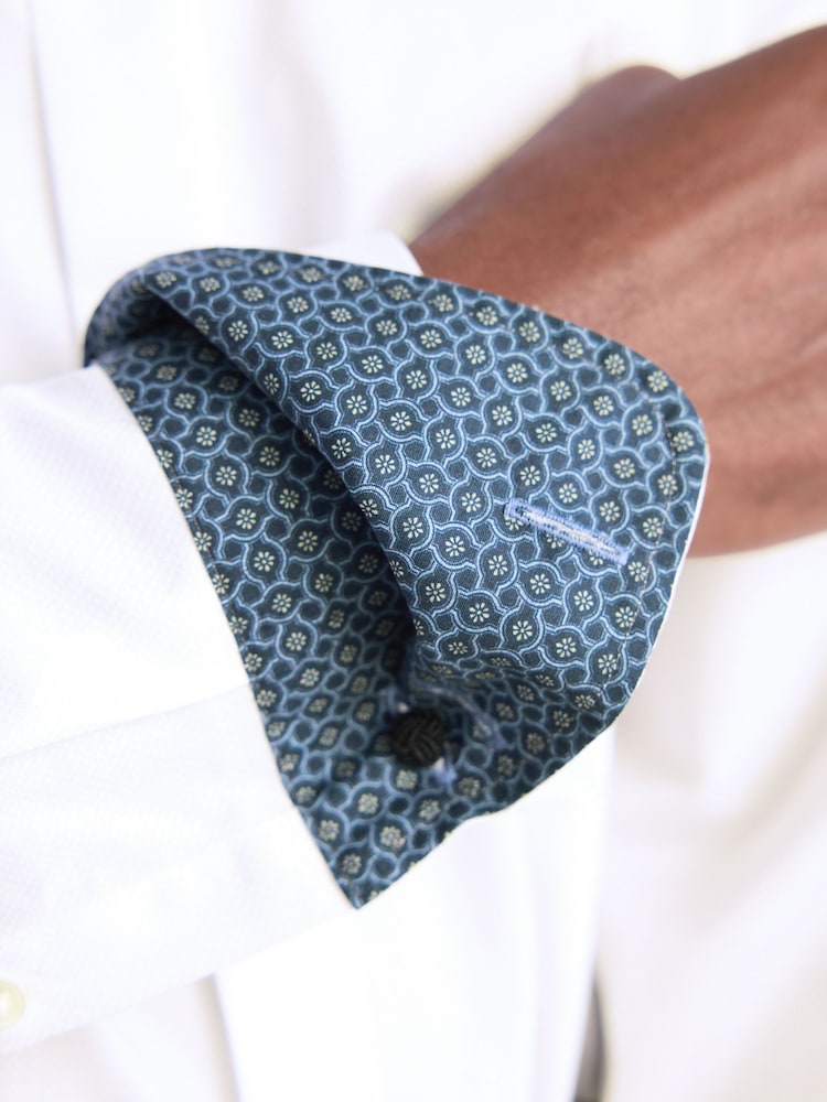 White Slim Fit Signature Textured 100% Egyptian Cotton Trimmed Shirt - Image 5 of 7