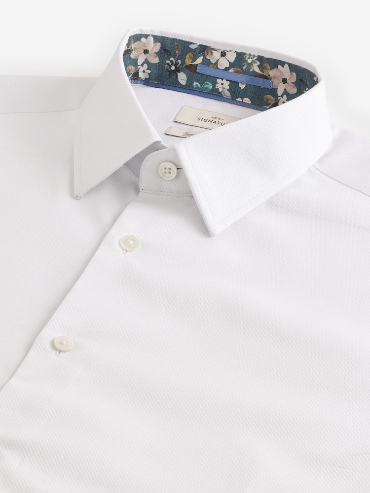 White Slim Fit Signature Textured 100% Egyptian Cotton Trimmed Shirt - Image 7 of 7 White Slim Fit Signature Textured 100% Egyptian Cotton Trimmed Shirt - Image 7 of 7