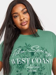 Yours Curve Green 'West Coast' Slogan T-Shirt - Image 4 of 6