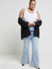 River Island Blue Curve High Rise Tummy Hold Flare 100% Cotton Jeans - Image 1 of 7