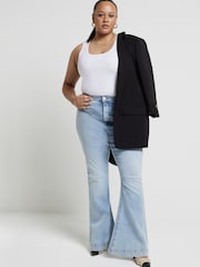 River Island Blue Curve High Rise Tummy Hold Flare 100% Cotton Jeans - Image 3 of 7