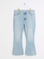 River Island Blue Curve High Rise Tummy Hold Flare 100% Cotton Jeans - Image 5 of 7