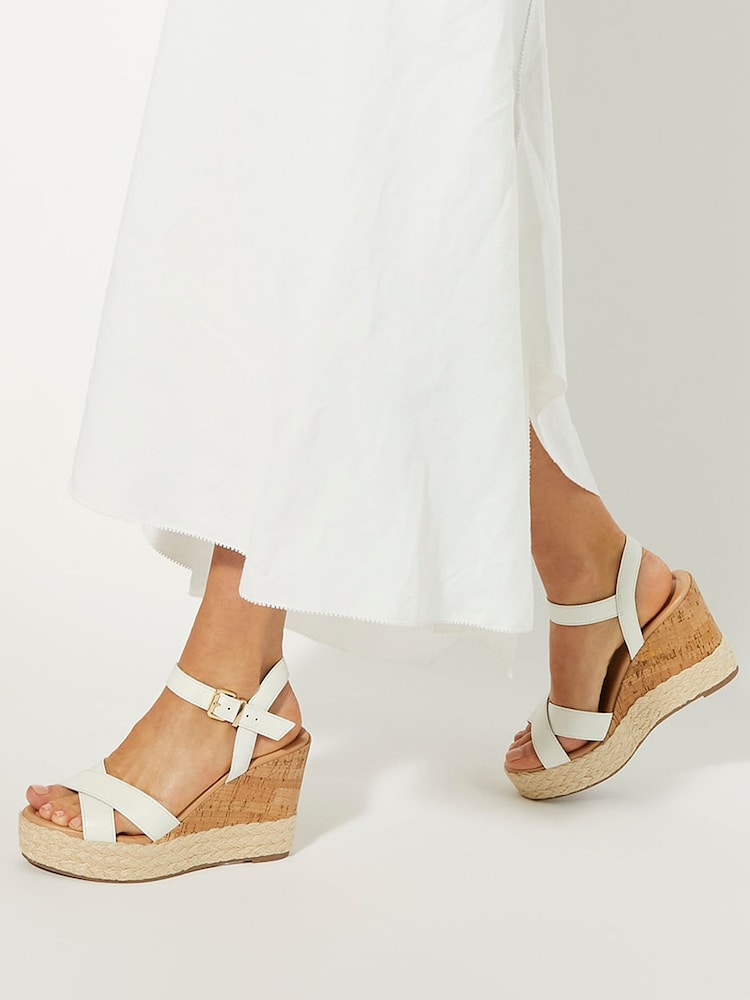 Dune London White Kindest Cross Strap Wedge Sandals - Image 1 of 6