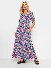 Yours Curve Black & Pink Black & Pink Floral Print Maxi Dress - Image 1 of 5