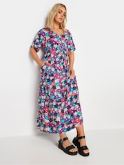 Yours Curve Black & Pink Black & Pink Floral Print Maxi Dress - Image 2 of 5