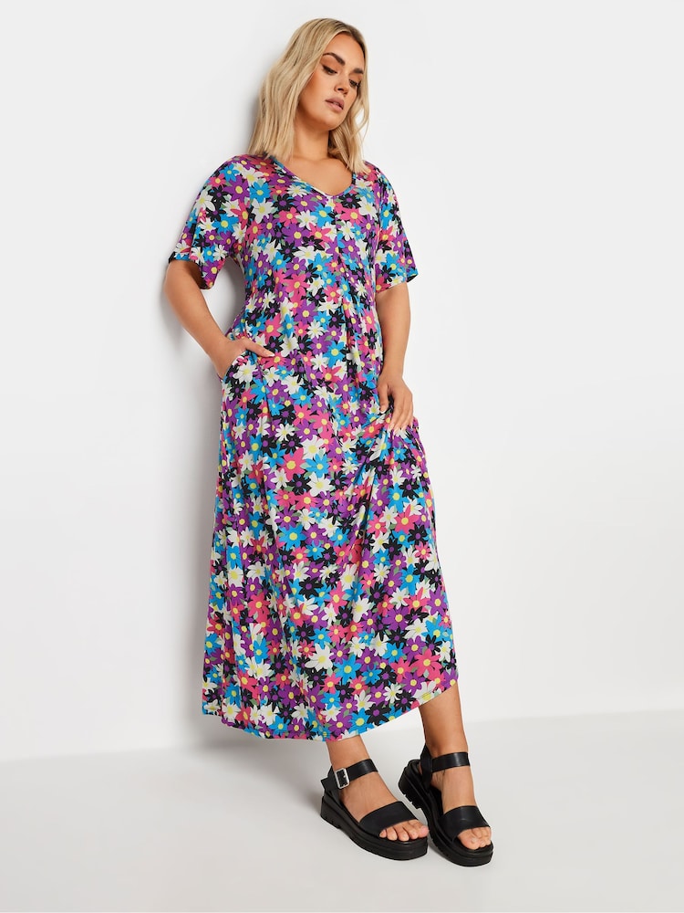 Yours Curve Black & Pink Black & Pink Floral Print Maxi Dress - Image 2 of 5