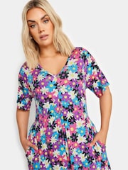 Yours Curve Black & Pink Black & Pink Floral Print Maxi Dress - Image 4 of 5