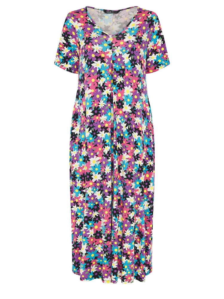 Yours Curve Black & Pink Black & Pink Floral Print Maxi Dress - Image 5 of 5