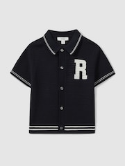 Reiss Navy/White Mikan 9-13 yrs Cotton Open-Stitch Motif Shirt - Image 2 of 5
