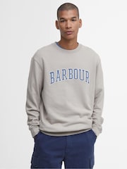 Barbour® Khaki Green Skipton Relaxed Fit Varsity Logo 100% Cotton Sweatshirt - Image 1 of 6