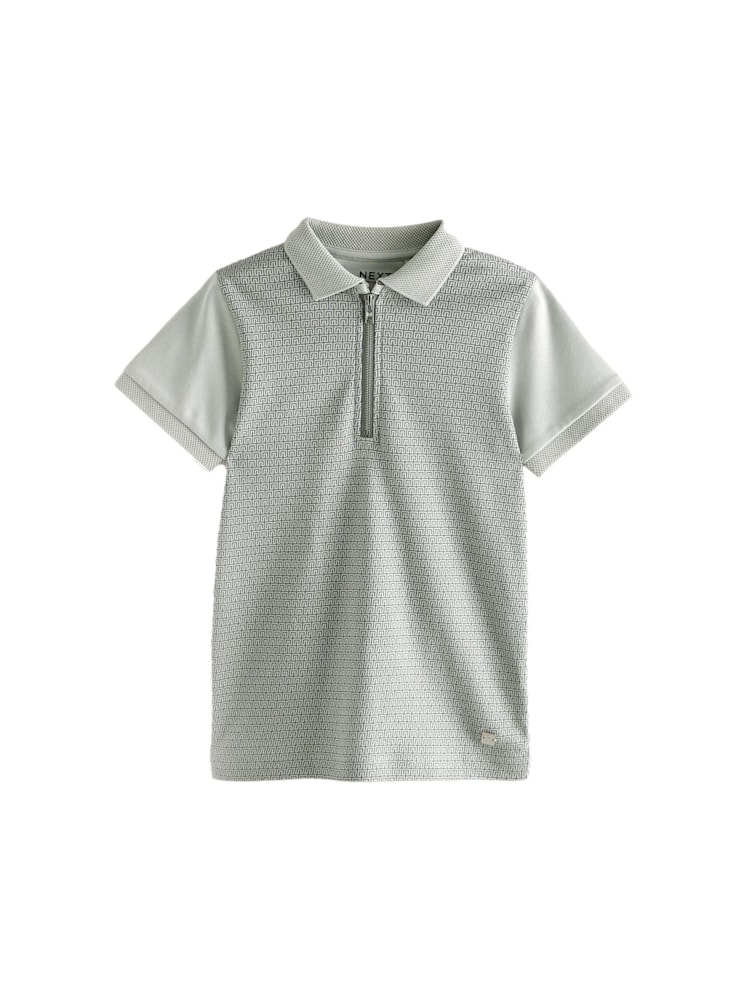 Grey Geo 100% Cotton Short Sleeve Quarter Zip Polo Shirt (3-16yrs) - Image 1 of 4