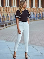 Sosandar Black Contrast Trim Angel Sleeve Top - Image 5 of 5