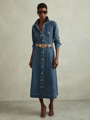 Reiss Indigo Elsa Belted Denim Midi Dress - Image 4 of 6