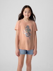 Gap Orange Seahorse Cotton Flippy Sequin Graphic Short Sleeve T-Shirt (4-13yrs) - Image 1 of 4
