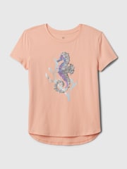 Gap Orange Seahorse Cotton Flippy Sequin Graphic Short Sleeve T-Shirt (4-13yrs) - Image 4 of 4